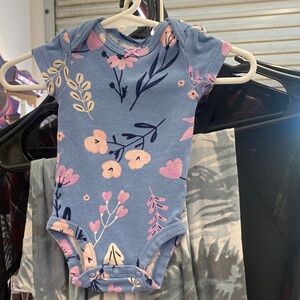 Blue Floral Girls' One-Piece Bodysuit - Cute Pink & Navy Flower Print